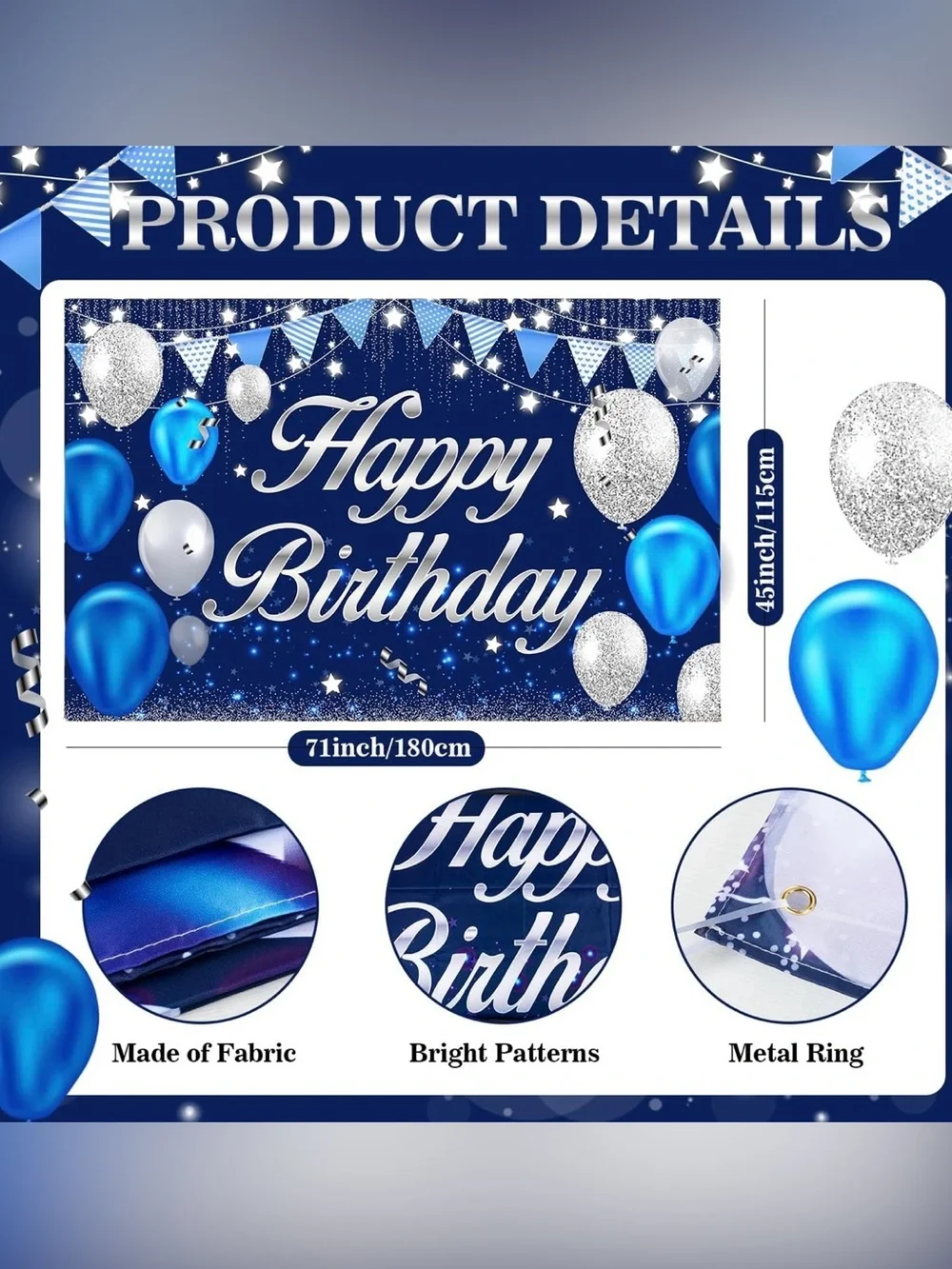 Giant Happy Birthday Banner/ Blue Sliver /Indoor Outdoor 83